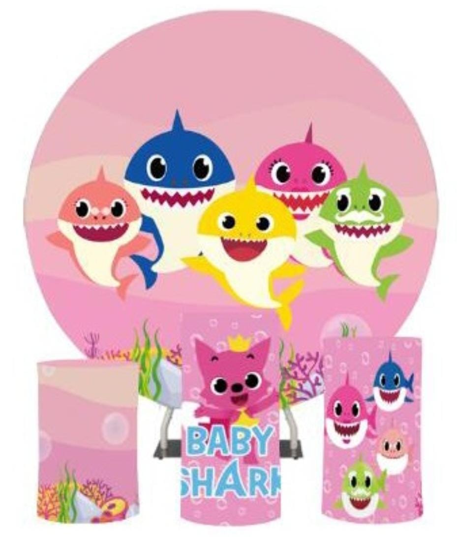 Pink Baby Shark round plinths set of 3 (price if hired with backdrop ...